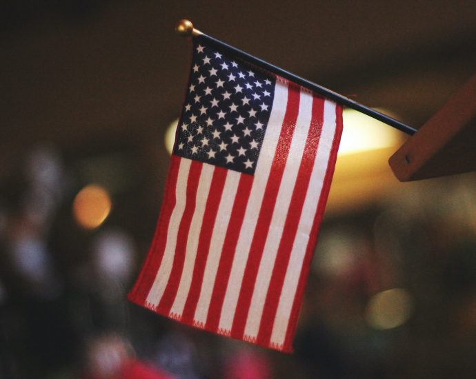 selective focus photography of USA flaglet