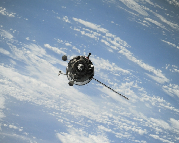 satellite flying on space