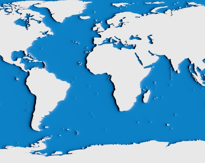 a blue and white map of the world