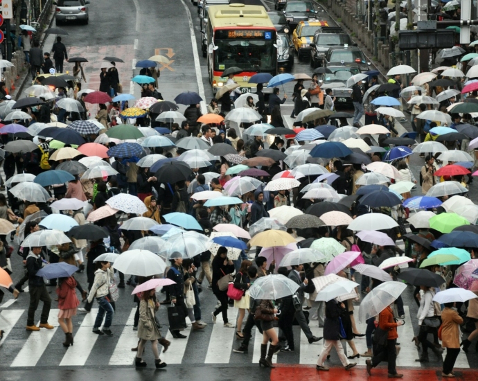 people using umbrella while crossing on road