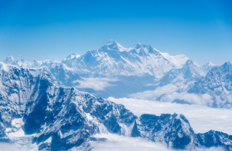 a view of a mountain range from an airplane