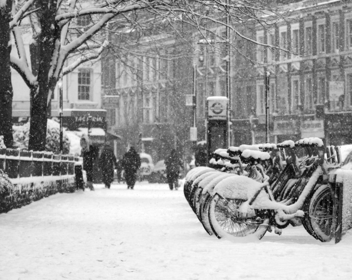 city covered in snow