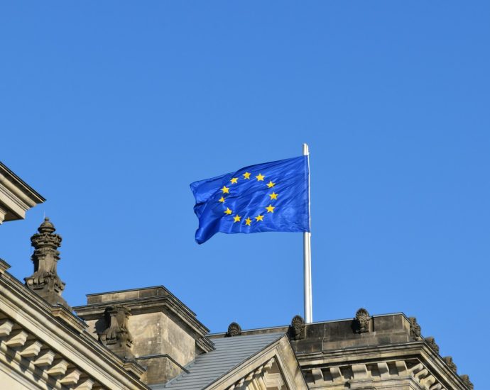 waving blue and yellow flag