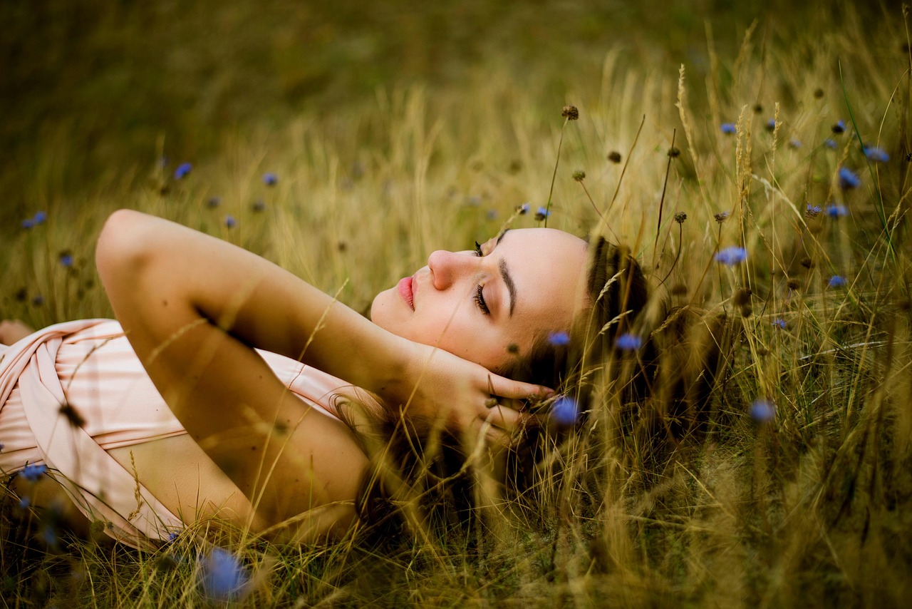 woman, flower background, meadow, grass, flowers, flower wallpaper, spring, summer, beautiful flowers, nature, field