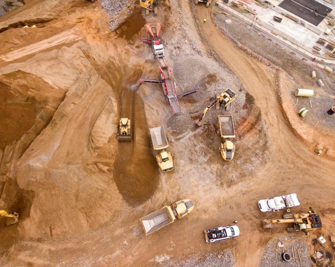 aerial photography of dump trucks