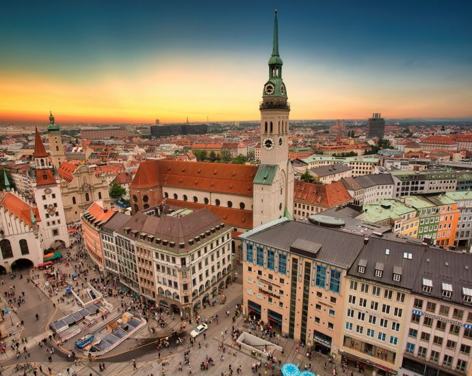 aerial view of city buildings during sunset