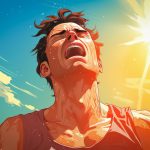 ai generated, man, drenched, sweat, heat, heatwave, climate change, summer, nature, portrait