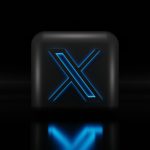 a blue illuminated letter x on a black background