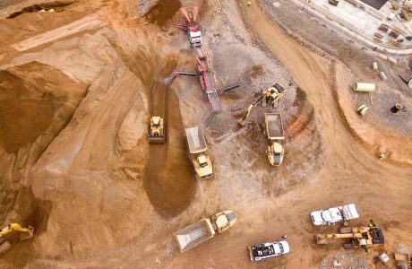 aerial photography of dump trucks