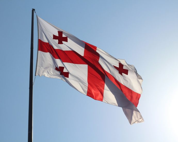 red and white flag on pole