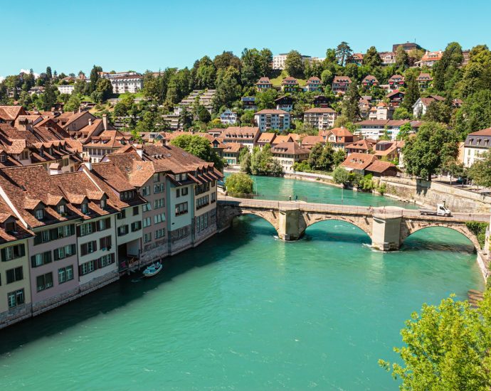 a bridge over a river with buildings on either side of it
