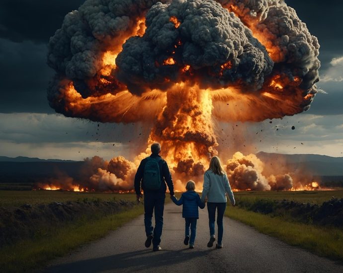 ai generated, nuclear bomb, people, helpless, helplessness, apathy, nuclear weapons, explosion, mushroom cloud, nuclear powers, fear, war, destruction, threat, radioactive, radioactivity