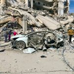 a car that has crashed into a building