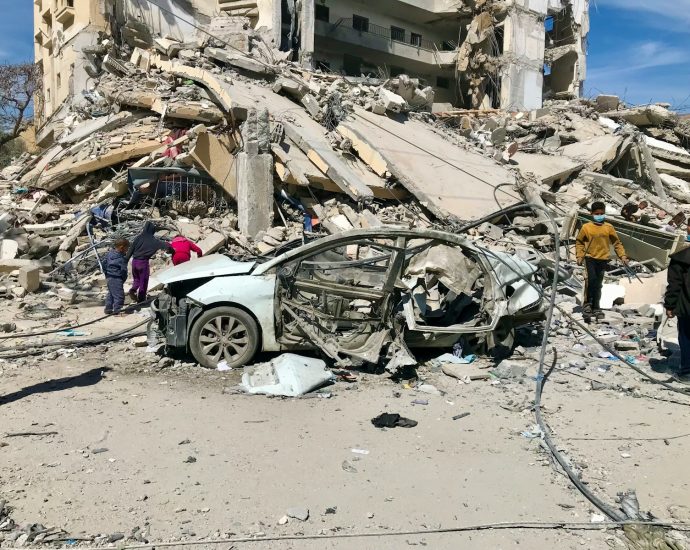 a car that has crashed into a building