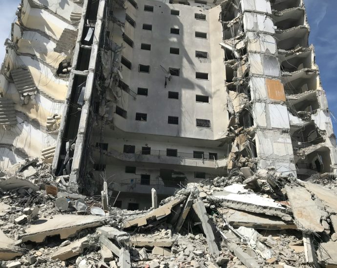 a very large building that is being demolished