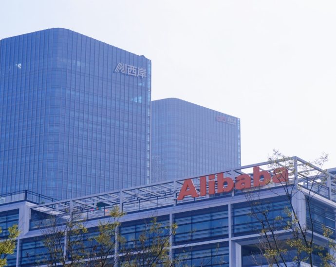 Alibaba's headquarters building is seen in the photo.