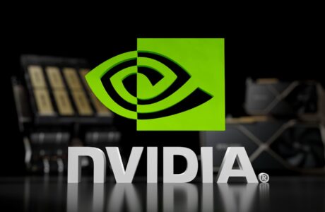 the nvidia logo is displayed on a table