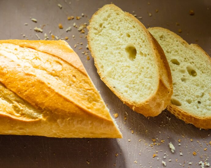 sliced bread on blue textile