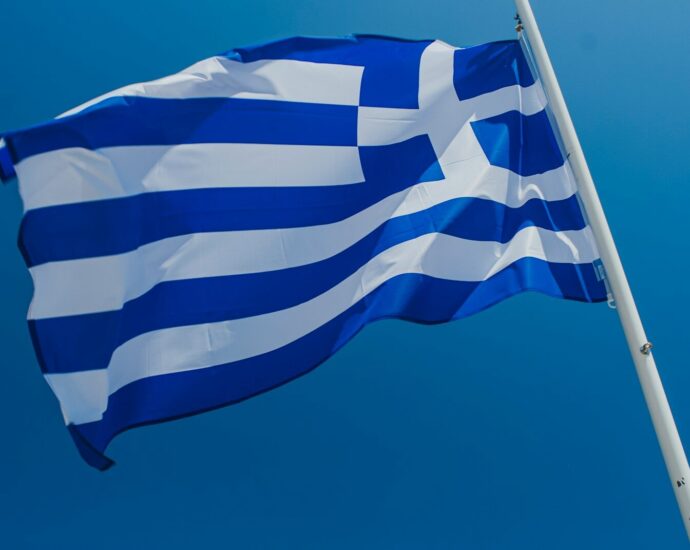 blue and white striped flag