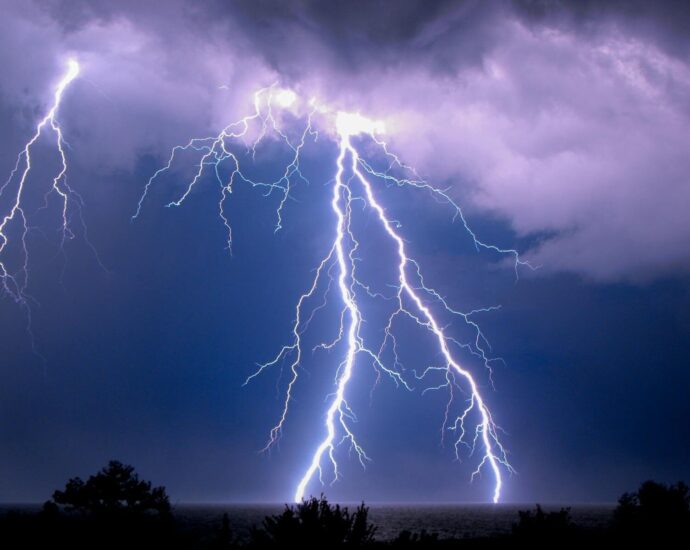 Striking image of lightning storm over the sea in Fındıklı, Türkiye.