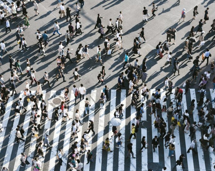 aerial view of people walking on raod