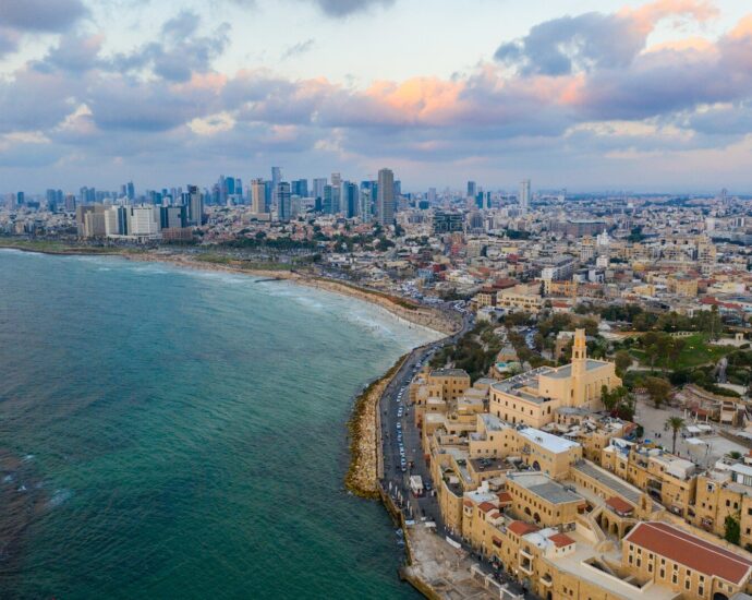 aerial view of city buildings near sea during daytime