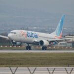 A flydubai airplane on the runway