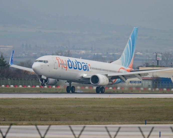 A flydubai airplane on the runway