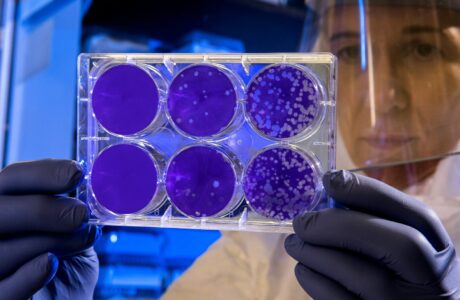 woman holding laboratory appratus